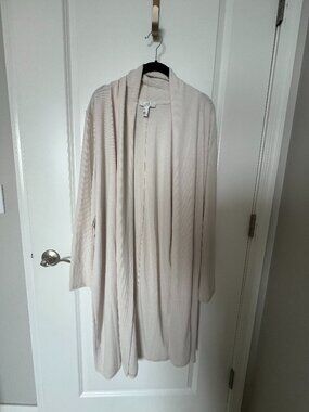 Halston Cream Open Front Long Cardigan Sweater, XL